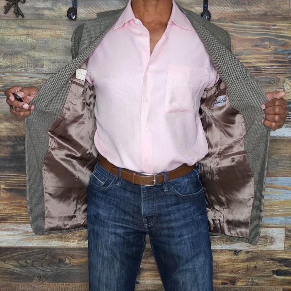 Joseph Abboud USA 100% Wool Brown Geometric Blazer Sport Jacket Size 40R - Picture 7 of 11